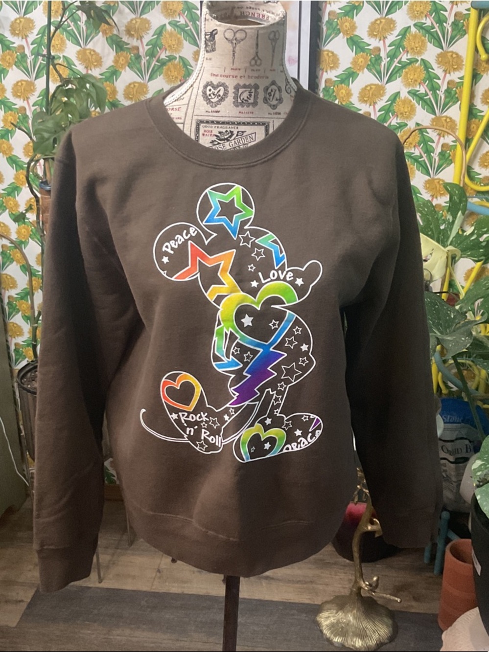 Brown Sweatshirt with Rainbow Mickey Graphic